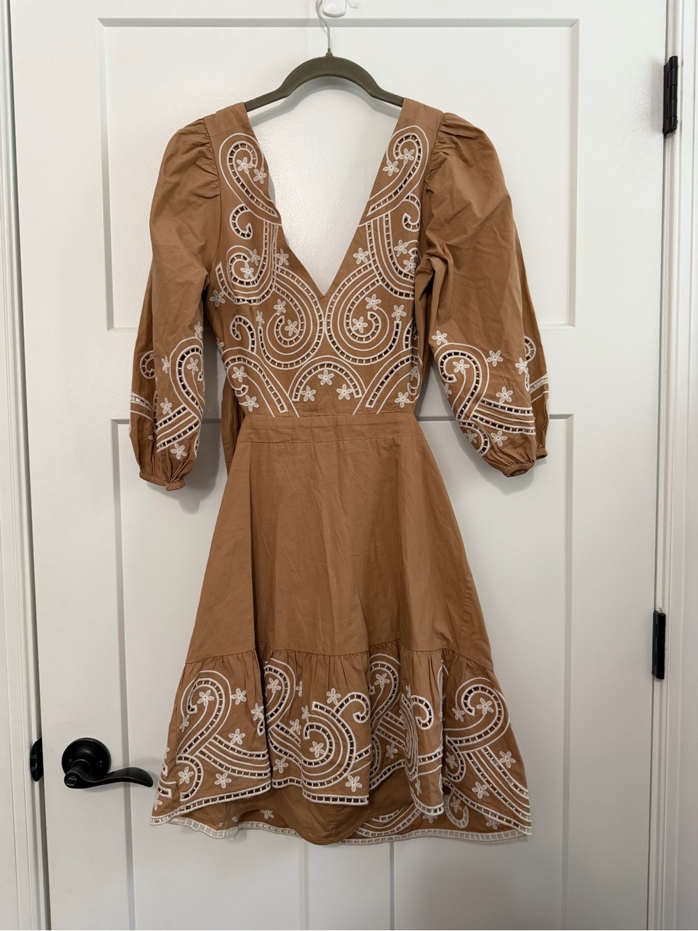 NWT Express Paisley Embroidered Cotton Tie-Back Midi Dress S